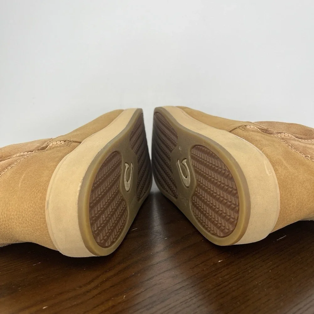Olukai Pa'Ina Hulu Boots Womens 8 Tan Nubuck Leather Sheep Fur Winter Pull‎ On